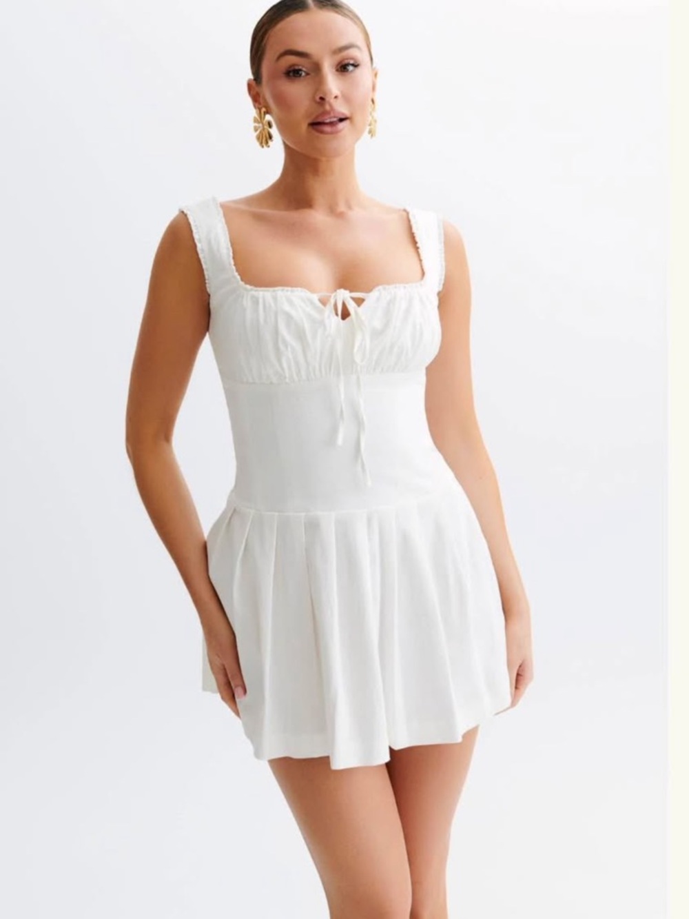White Meshki Sweetheart Tie-Front Mini Dress